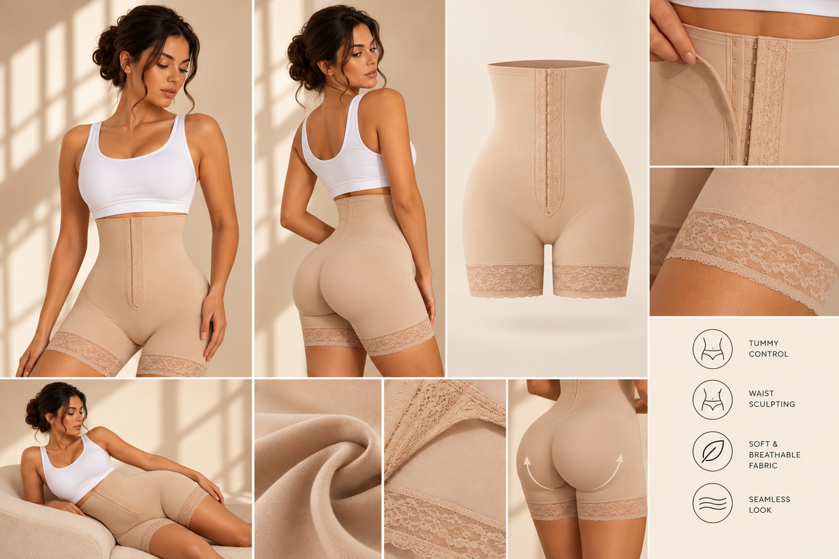 Ollique Hourglass Sculpt — AI product photography collage